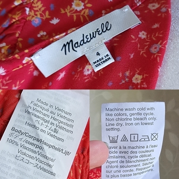 Madewell Floral Romper Shorts Retro V-Neck Tie Waist French Cottage Twee Red 4 - Picture 15 of 16